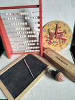 Telraampje, lei + griffel, kleuterklok, pennendoos,tol, Antiek en Kunst, Ophalen