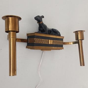 vintage art deco messing wandlamp met windhond mid century beschikbaar voor biedingen