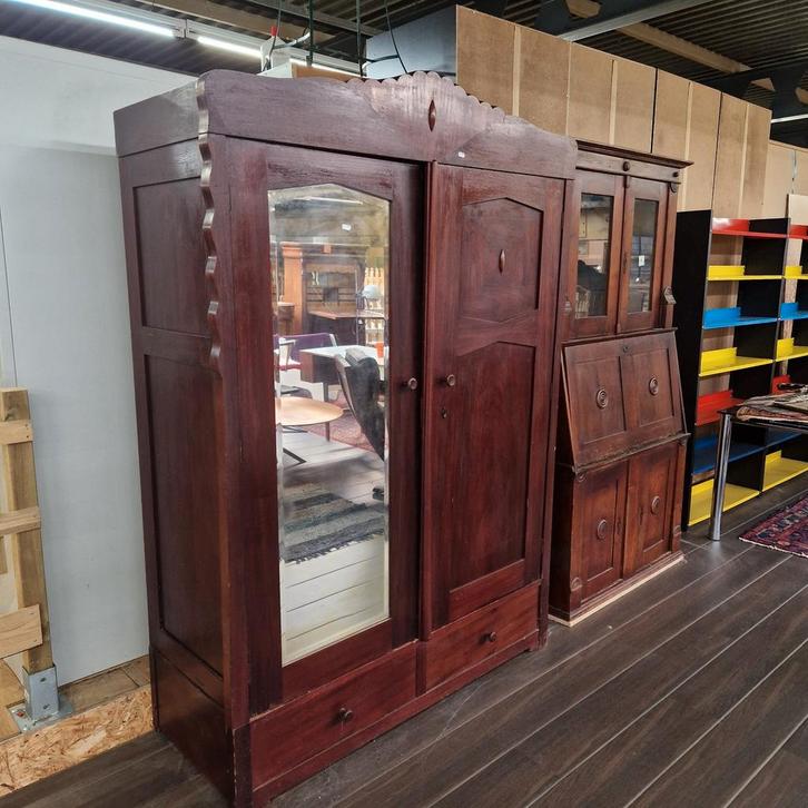 Antiek linnenkast met spiegel deur, Huis en Inrichting, Overige Huis en Inrichting, Ophalen