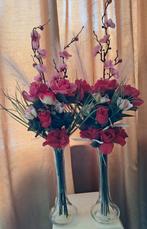 Set van 2 vazen met kunstbloemen, Ophalen, Minder dan 50 cm, Rood, Glas