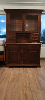Houten buffetkast met glazen deuren, Huis en Inrichting, Kasten | Buffetkasten, Ophalen, Gebruikt, Glas, Klassiek