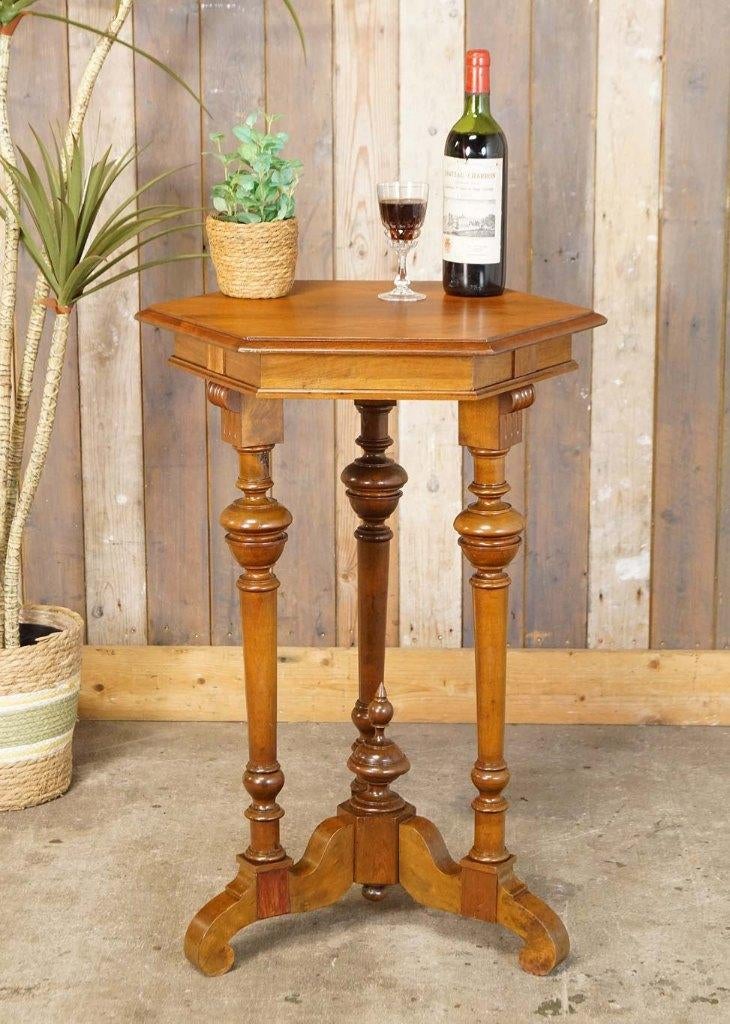 Oude antieke bijzettafel uit Zweden met zeshoekig blad, Ophalen, Minder dan 55 cm, Gebruikt, --