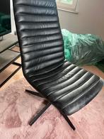 Zwarte lederen design stoel, Huis en Inrichting, Ophalen, Gebruikt, Zwart, Metaal