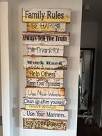 Houten Wanddecoratie - Family Rules - 98x40 cm, Huis en Inrichting, Ophalen, Zo goed als nieuw