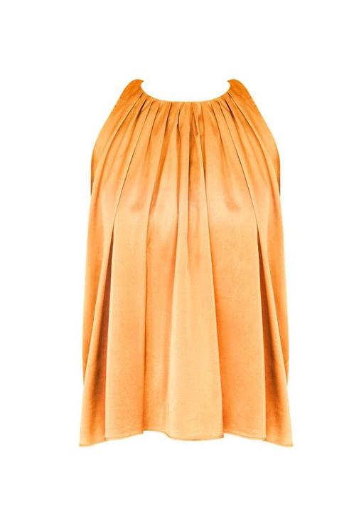 Satijnen top koraal - Mt L, Kleding | Dames, Tops, Nieuw, Maat 42/44 (L), Oranje, Zonder mouw, Ophalen of Verzenden