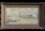 Groot schilderij (havengezicht) van onbekende schilder, Ophalen of Verzenden