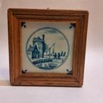 Delfts blauw tegeltje in houten lijst, Antiek en Kunst, Antiek | Wandborden en Tegels, Ophalen of Verzenden