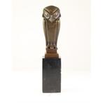 Bronzen beeld van een uil in Art Deco stijl op marmer sokkel, Ophalen of Verzenden