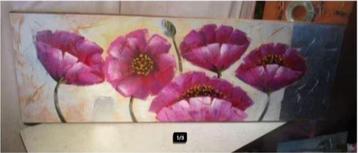 Prachtig Geschilderd Werk 'Lila Bloemen' - 120x40 beschikbaar voor biedingen