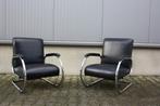 2x Tubax fauteuil zwart kunstleer, Huis en Inrichting, Jaren 30, Gebruikt, Leer, Ophalen