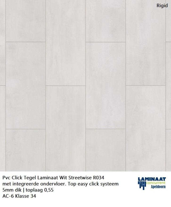 Pvc click Tegel Street Wise 5mm met integreerde ondervloer, Huis en Inrichting, Stoffering | Vloerbedekking, Nieuw, Laminaat, Wit
