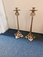 Authentieke metalen kandelaar in art-nouveau stijl., Ophalen of Verzenden, Koper of Brons