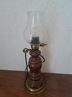 Vintage Houten Tafellamp met Glazen Kap, Ophalen