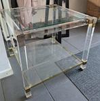 Brocante tafel vierkant glas plexiglas vintage goud accenten, Ophalen