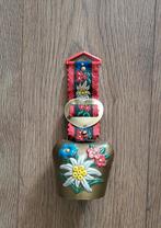 Oude koeienbel met emaille bloemen en stoffen band met gesp, Antiek en Kunst, Curiosa en Brocante, Ophalen of Verzenden