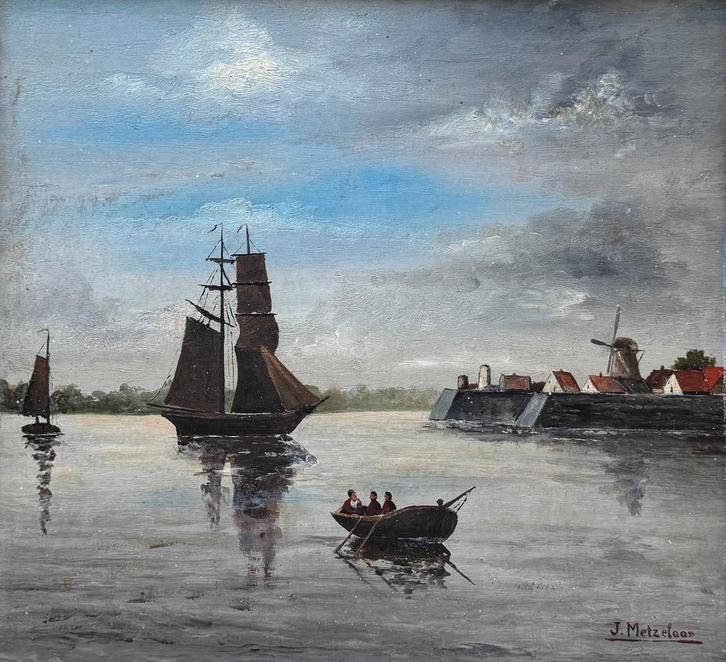 Schilderij gesigneerd door J. Metzelaar, Antiek en Kunst, Kunst | Schilderijen | Klassiek, Ophalen