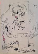 Natacha 2x dedicace 1985 Walthery originele tekening, Eén stripboek, Ophalen of Verzenden, Zo goed als nieuw