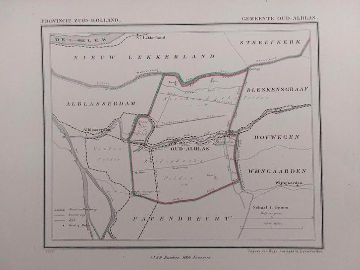 132 / Litho uit 1866 door J. Kuyper van Oud Alblas ZH, Antiek en Kunst, Kunst | Litho's en Zeefdrukken, Ophalen of Verzenden
