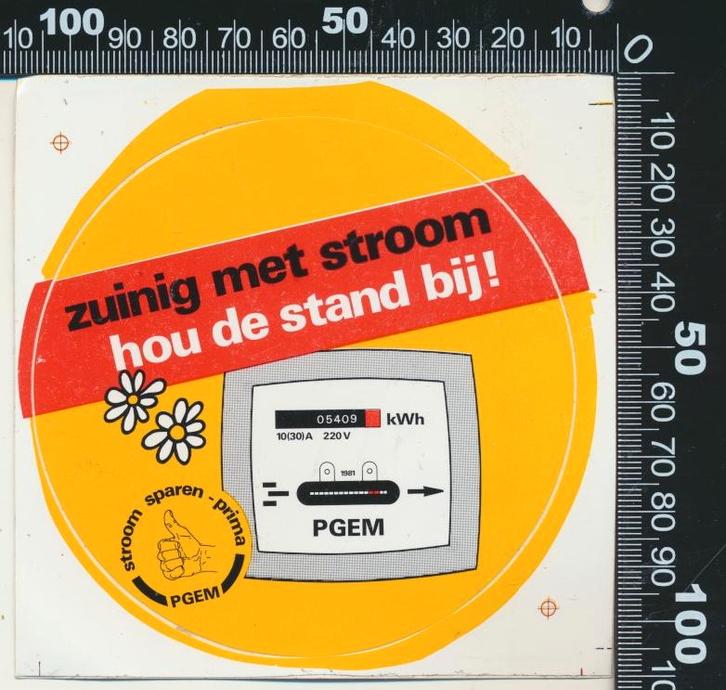 Sticker: PGEM - Zuinig met stroom hou de stand bij, Verzamelen, Stickers, Zo goed als nieuw, Bedrijf of Vereniging, Ophalen of Verzenden