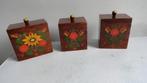 Doosjes, drie houten beschilderde doosjes, antiek, Ophalen of Verzenden