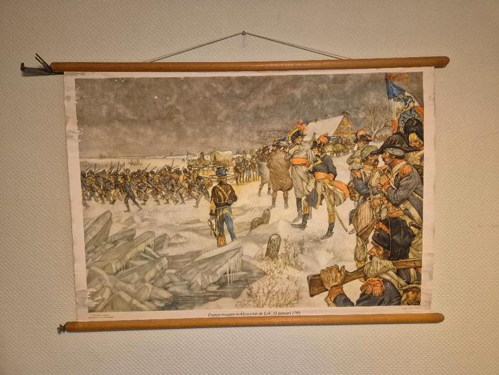 Nederlandse Schoolplaat Franse troepen de Lek over 1795, Antiek en Kunst, Antiek | Schoolplaten, Geschiedenis, Ophalen