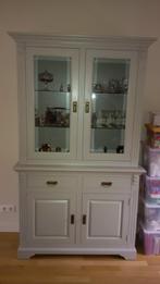 Vitrinekast, eiken hout, facet gesl. glas, grijs/groen, Huis en Inrichting, Ophalen, Met deur(en), Eikenhout, 50 tot 100 cm