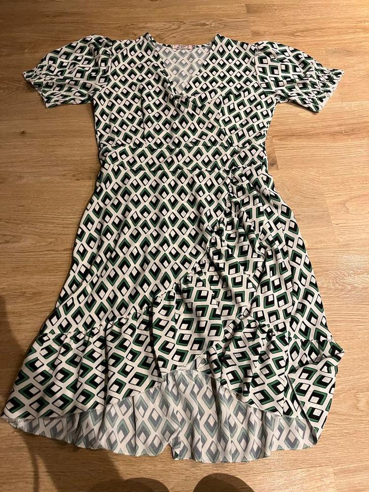 Sophia Jurk - Geometrisch Patroon - Maat S/M, Kleding | Dames, Jurken, Zo goed als nieuw, Maat 36 (S), Wit, Boven de knie, Ophalen of Verzenden