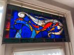 GLAS IN LOOD kunst VISSEN vis wit & rood blauwe achtergrond, Ophalen