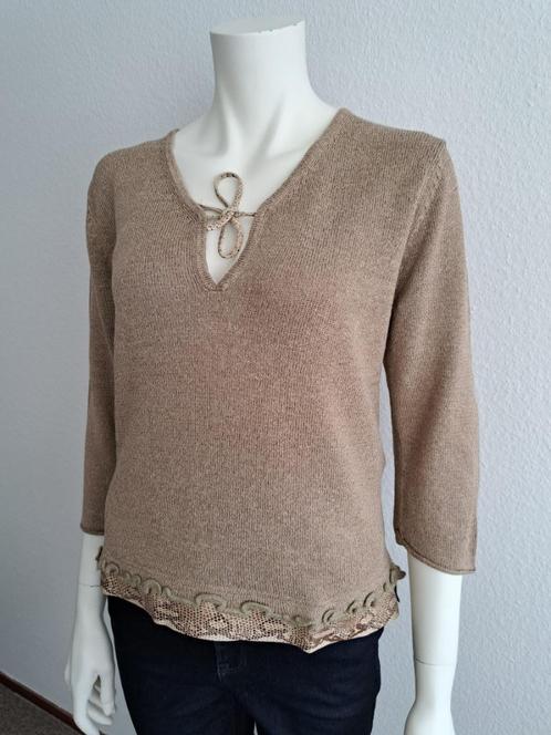 Linnen mix trui van Dibari met details van leer (maat 38), Kleding | Dames, Truien en Vesten, Zo goed als nieuw, Maat 38/40 (M)