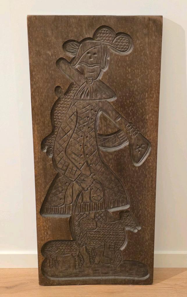 Enorme vintage speculaasplank jager met geweer en 2 honden, Antiek en Kunst, Antiek | Keukenbenodigdheden, Ophalen of Verzenden
