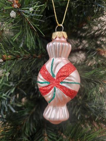 Retro glazen kerstbal roze snoepje 9 cm kerstboom versiering beschikbaar voor biedingen