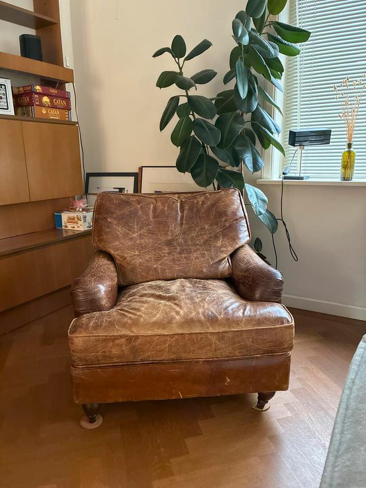 Leren Leunstoel - Echt Leer, Huis en Inrichting, Fauteuils, Gebruikt, Leer, 75 tot 100 cm, Ophalen