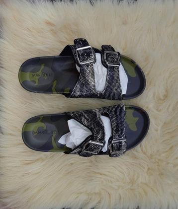 Marquiiz khaki/zwarte slippers sandalen met strass 37/38 beschikbaar voor biedingen