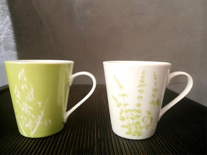 2 nieuwe chique mokjes Geneviève Lethu botanisch motief, Antiek en Kunst, Curiosa en Brocante, Ophalen of Verzenden