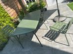 Tuinset, tuintafel, tuinstoelen, tuinbank - groen metaal, Ophalen, Overige materialen, Gebruikt, Bank