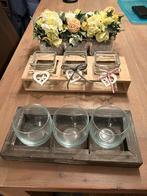 Theelichtjes in houten bakje, Wit, Ophalen of Verzenden, Zo goed als nieuw, Hout