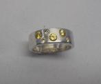 Zilveren massieve ring met gele steentjes maat 17,75 nr.999, 17 tot 18, Ophalen of Verzenden, Dame, Zo goed als nieuw