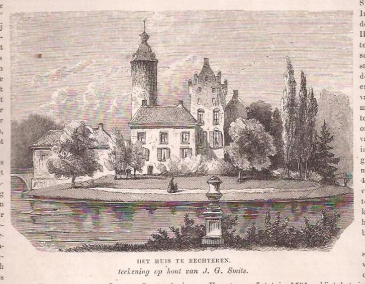 Dalfsen. Het huis te Rechteren. 1865 Houtgravure, Antiek en Kunst, Kunst | Etsen en Gravures, Ophalen of Verzenden