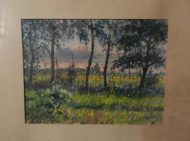 Aquarel Landschap nabij Boyl / Boijl Jan van der Veer 1983, Antiek en Kunst, Kunst | Schilderijen | Klassiek, Ophalen of Verzenden