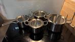 Pannenset BK q-linair met afgietsysteem en glazen deksels, Ophalen, Zo goed als nieuw, Rvs, Pannenset