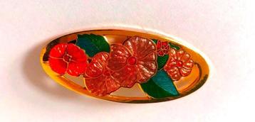 Vintage mooie grote cloisonné bloem broche Gesigneerd beschikbaar voor biedingen