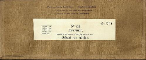 Topografische kaart - Zutphen No 433 - Uitgave 1913, Boeken, Atlassen en Landkaarten, Gelezen, Landkaart, Nederland, 1800 tot 2000