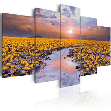 670 Geel Sunset 5 Luik Canvas Schilderij 200x100cm 2 maten beschikbaar voor biedingen