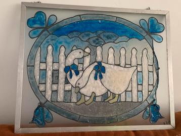 Mooie Glas in lood - kunst raamhanger - met ganzen beschikbaar voor biedingen
