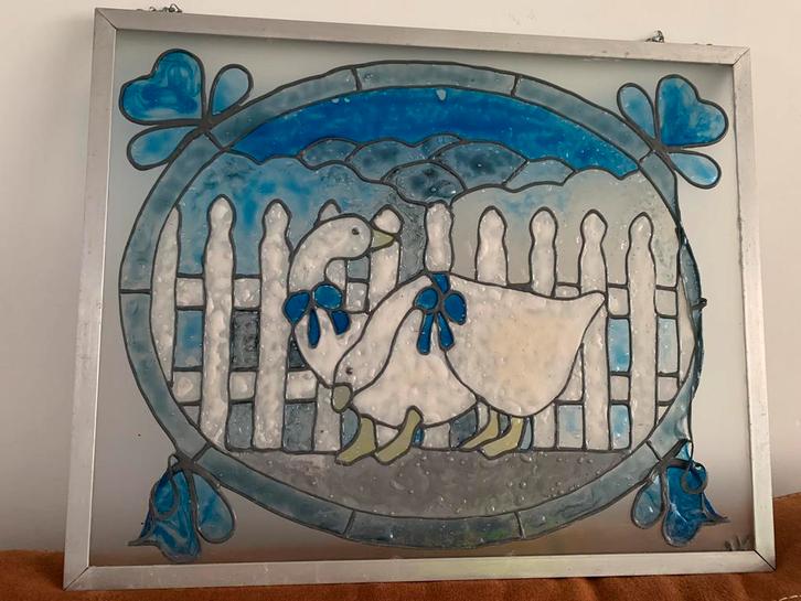 Mooie Glas in lood - kunst raamhanger - met ganzen, Antiek en Kunst, Kunst | Designobjecten, Ophalen of Verzenden