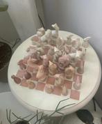 Antiek Schaakspel met Handgesneden Stenen, Beschadigd, Ophalen of Verzenden