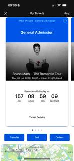 2x general admission Bruno Mars - The Romantic tour 2 Juli, Tickets en Kaartjes, Twee personen, Juli