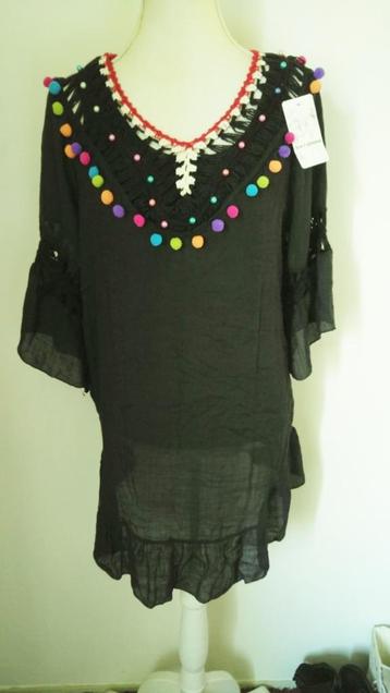 TRENDY zwart Ibizastijl tuniek met leuke details mt. L   beschikbaar voor biedingen