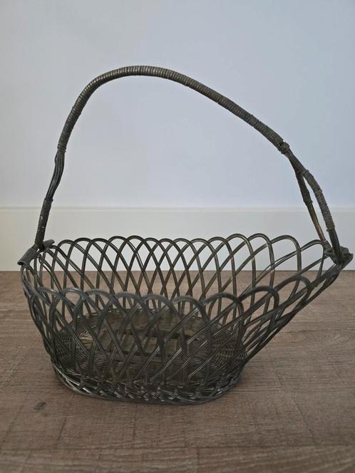 antieke zilverkleurige stalen draadmand flessenmand €15, Huis en Inrichting, Woonaccessoires | Schalen en Manden, Zo goed als nieuw