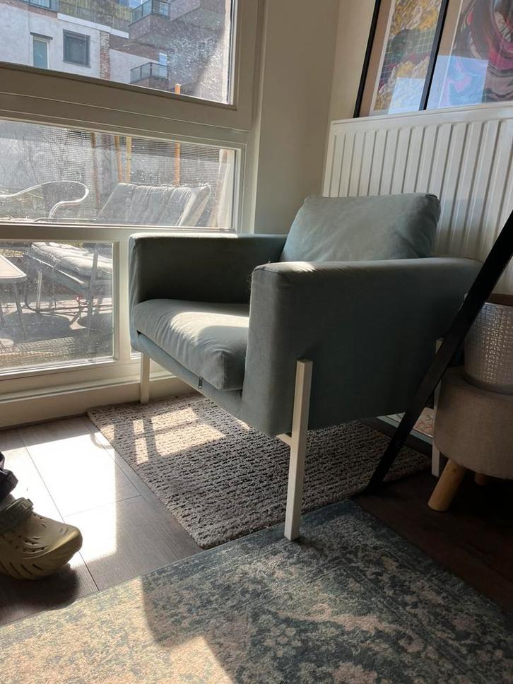 IKEA fauteuil lichtblauw met opbergvak, Huis en Inrichting, Fauteuils, Gebruikt, Overige materialen, 50 tot 75 cm, 75 tot 100 cm
